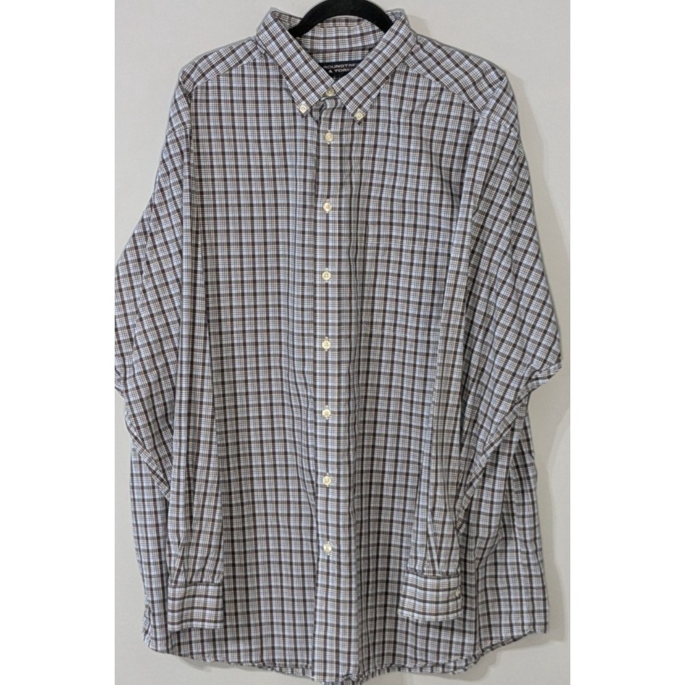 Roundtree & Yorke Brown Classic Grid Plaid Shirt 2XT Long Sleeve Button Down
